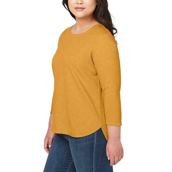 NEW Kirkland Signature 3/4 Sleeve Slub Tee | Mustard - Picture 2 of 5